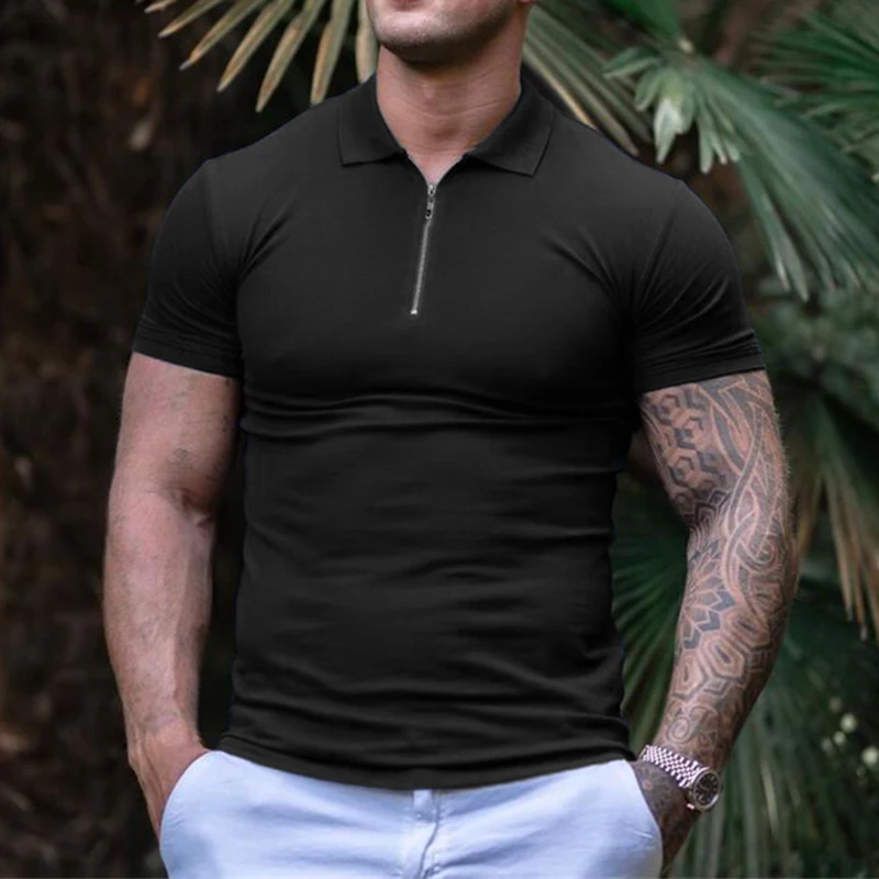 Summer Quick Dry Short Sleeve Polo Shirts Plain Compression Tight Clothing Gym Fitness Trainer Polos Mens Trainning Sport Shirts