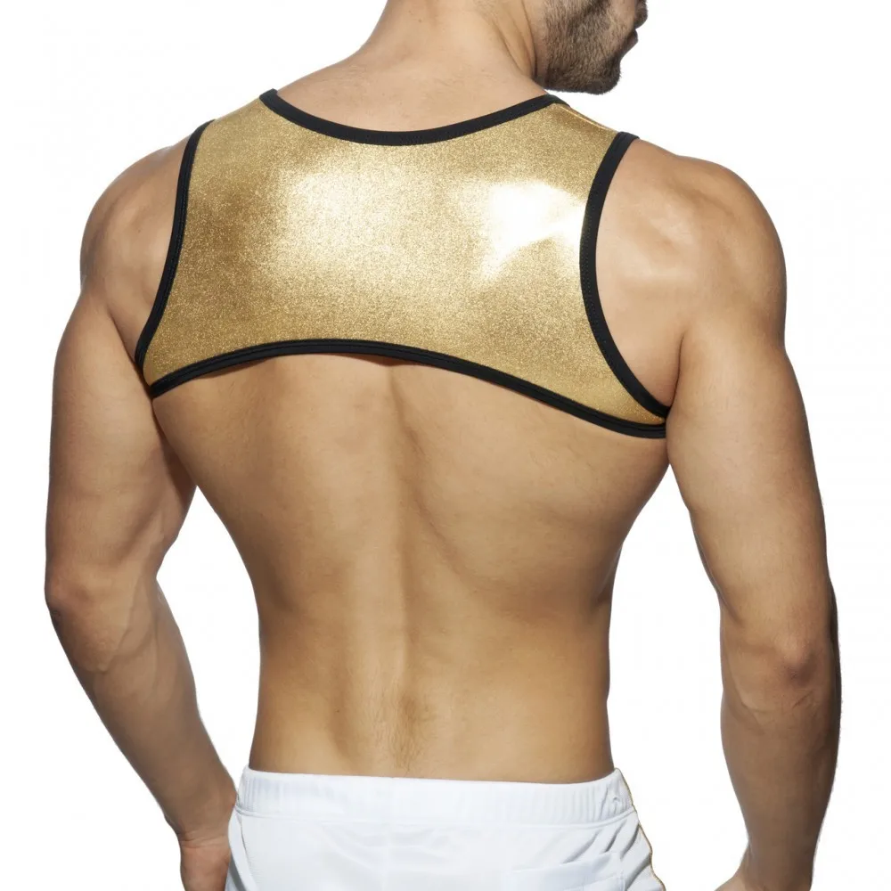 Homens Body Shaper Harness Colete, Regata, Shapewear, Mostrar Músculo no Peito, Neoprene, Clip de Festa, Roupa Interior Gay, Dourado, Prata