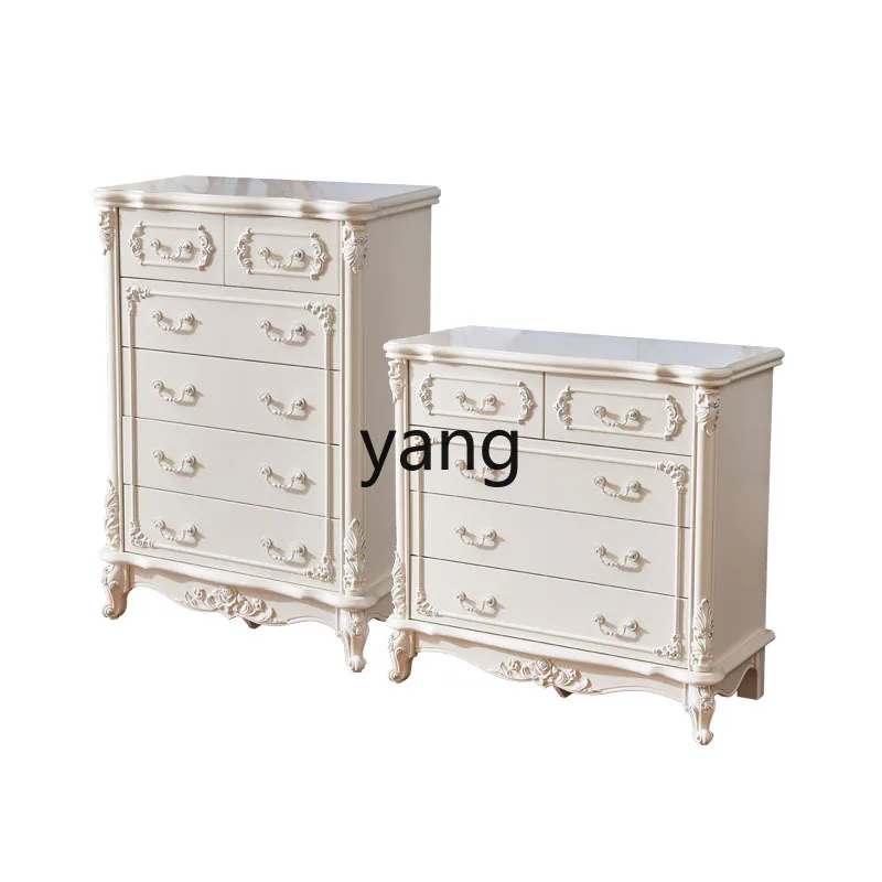 Yjq Chest of Drawers White Paint Solid Wood Large Capacity Bedroom Simple Storage Cabinet Five-Drawer Cabinet