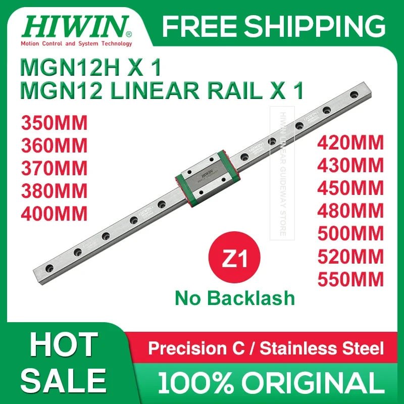 Hiwin MGN12H Preload Z1 Hiwin MGN12 400mm 430mm 450mm 480mm 500mm 550mm Linear Guide Rail+Hiwin MGN12H Carriage Z1