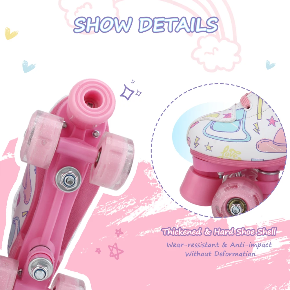 Pu レザーローラースケートスケートシューズ子供女の子屋外スケート靴クワッドスケートスニーカー初心者ローラースケート靴