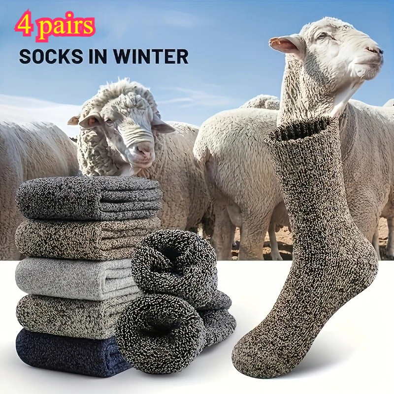 4 Paar dicke Herrensocken – geeignet für Herbst und Winter, bequeme, einfarbige Socken für kaltes Wetter in der Mitte der Wade