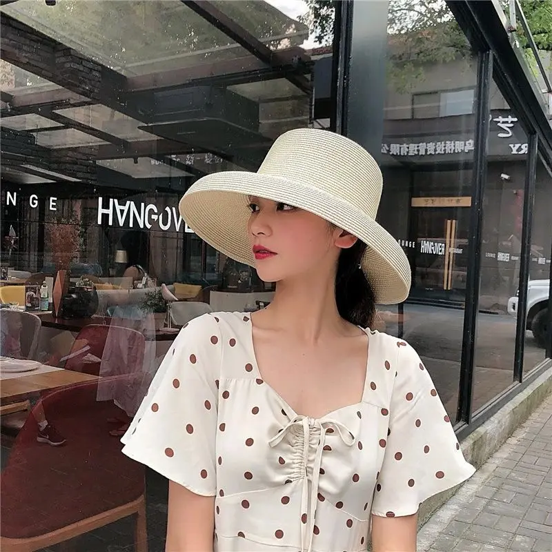 Sun Hat Women Summer Straw Hat French Retro Elegant Hepburn Black Straw Hat Wide Brim Protection Fashion Straw Visor Panama Cap