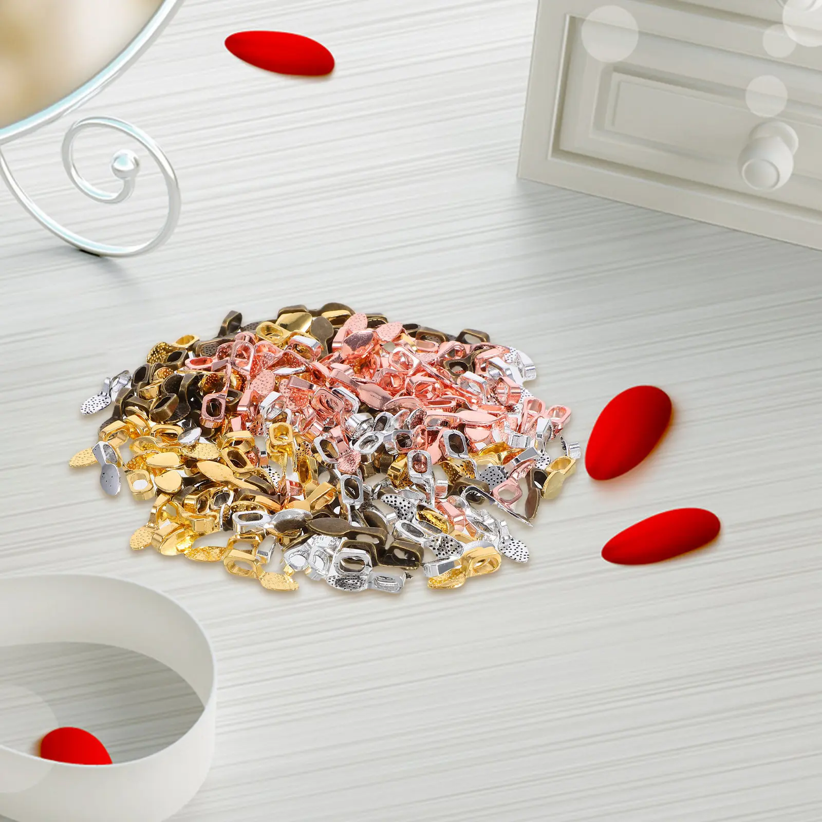 

200 шт. металлических бейлов-заготовок для изготовления ювелирных изделий: плоские кольца, подвески, основы для серег