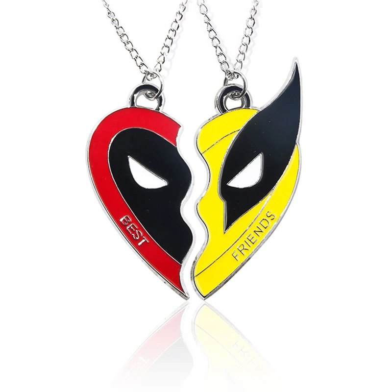 Deadpool Wolverine Cospay Best Friends Necklace Superhero Couple Necklace Heart Pendant Friendship Matching Gifts for Unisex