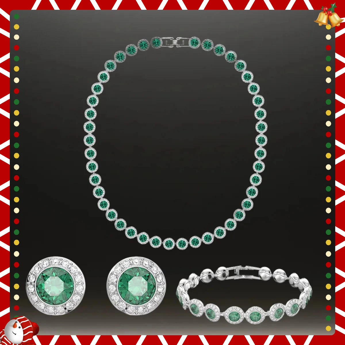 

2025 Hot Selling Texture Jewelry Crystal Necklace Earrings Bracelet Three Piece Set Vitality Green Set Gift Preferred