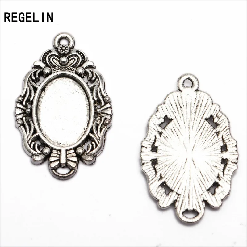 REGELIN 20pcs/lot Antique Bronze/Antique Silver Zinc Alloy Cameo Cabochon Base Setting Oval Blank Pendants Tray Inner 14*10 mm