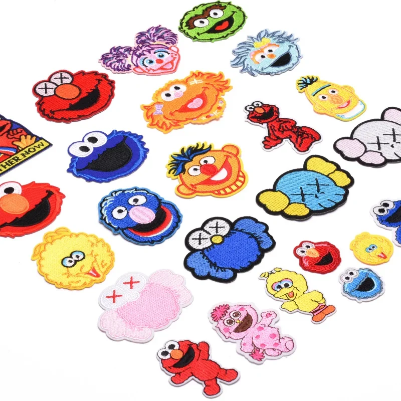 Anime Sesame Street Patches COOKIE MONSTER ELMO BIG BIRD Cartoon Iron On Patches Cheap Embroidered Patches For Kids Clothes