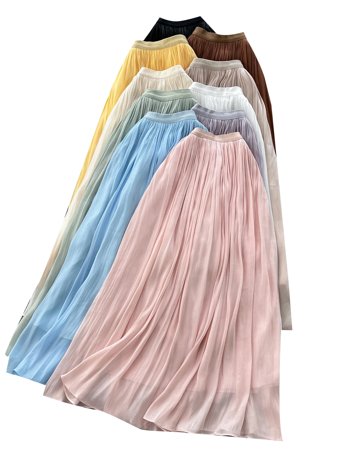 

Korean Sle High Waist Me A-Line Skirt Women's Summer Thin Elastic Waist Wide Hem Simple Elegance Skirts
