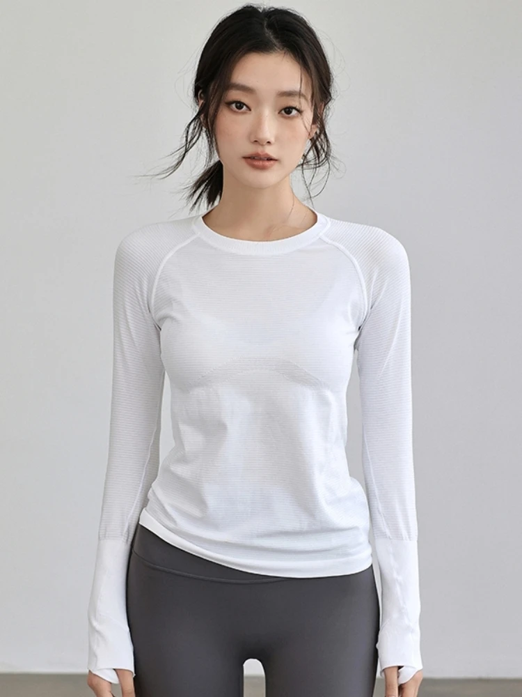 Women's Autumn & Winter Yoga Comprehensive Training Top High-Elastic Slim Crew Neck Quick-Dry Sports Long-Sleeve Fitness Clothes image 5