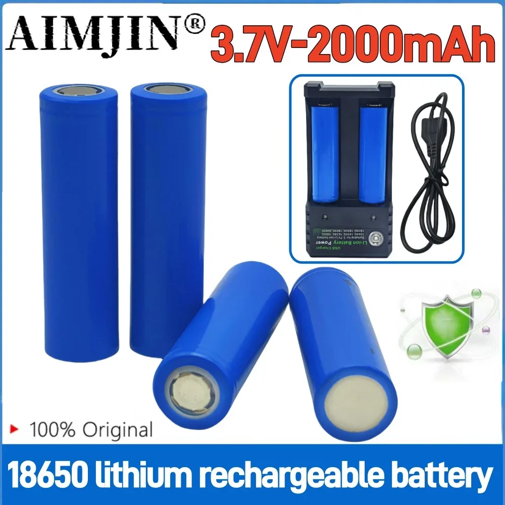 100% Original For 18650 3,7V 2000mAh  Rechargeable Battery + Charger