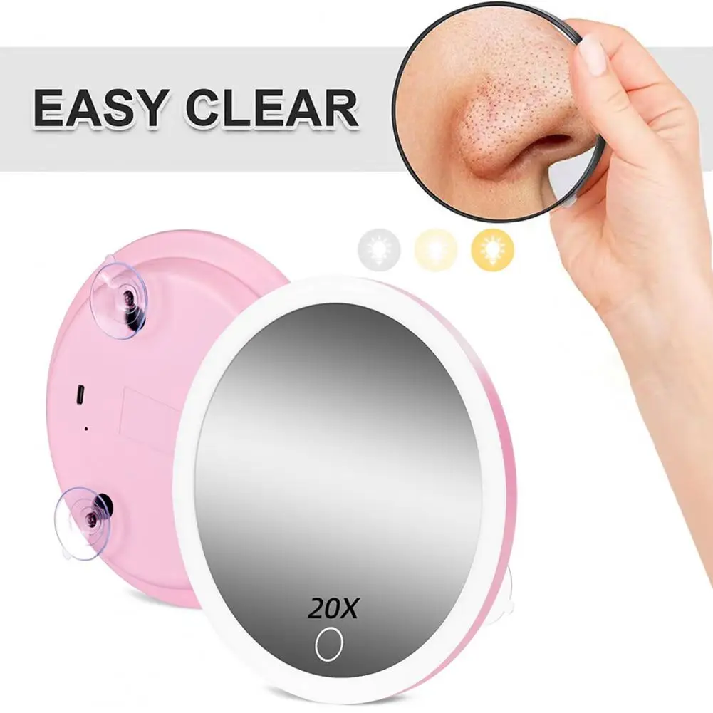 -color Led Makeup Mirror Portable 10/20/30x Magnifying Mirror with Dimmable Led Light Usb Rechargeable Suction Cup Ideal for Men