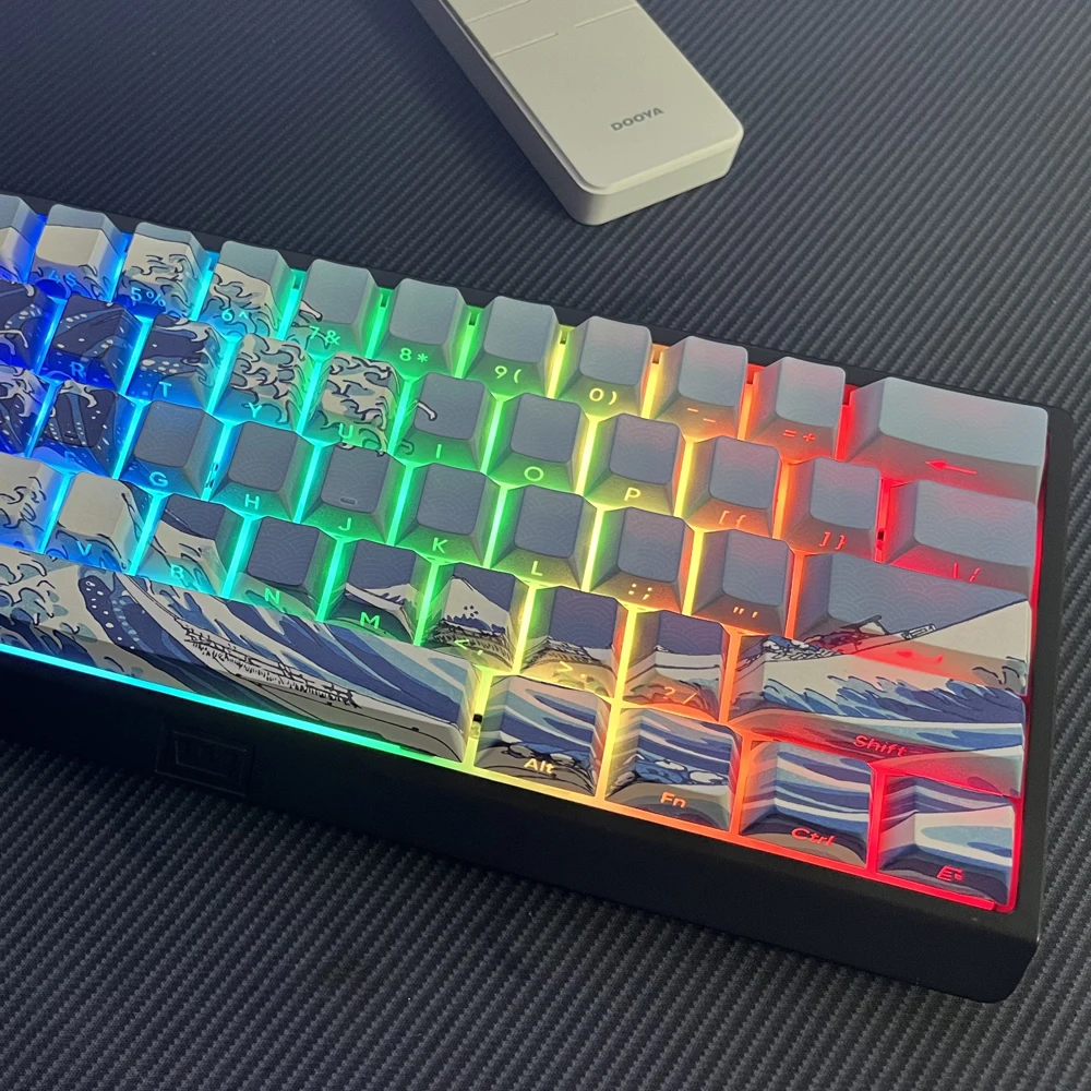 

125-клавишные колпачки Great Wave Off Kanagawa с боковым принтом, блестящие колпачки для клавиш Cherry Profile Dye Sub PBT для клавиш MX Switches