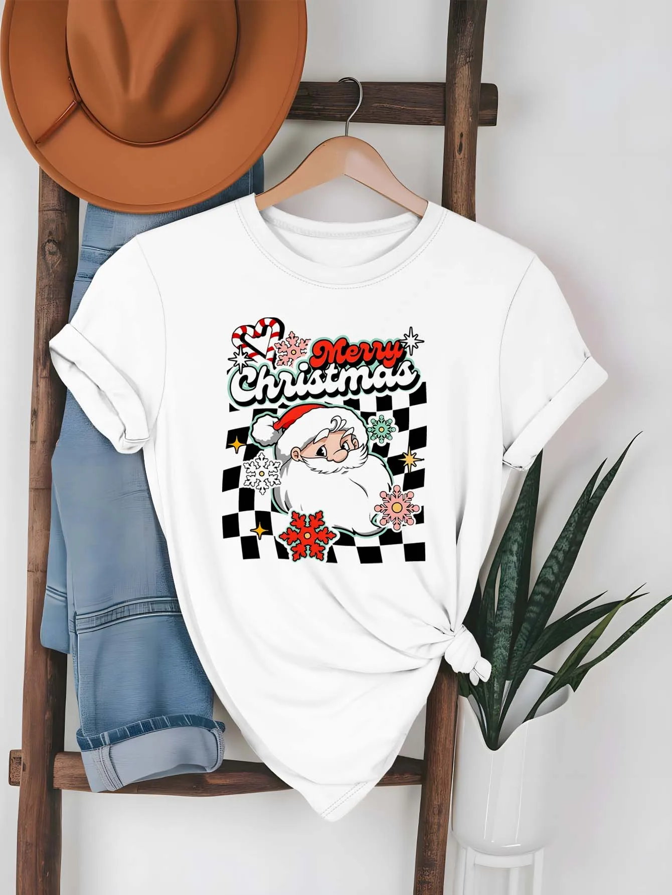 Plus Size Santa Claus And Snowflakes Merry Christmas Festival Outfit