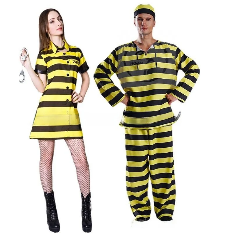 

Halloween Large Striped Prisoner Roleplay Clothes Lover's Costume Ethnic Stage Costume Women's Fashion Spring