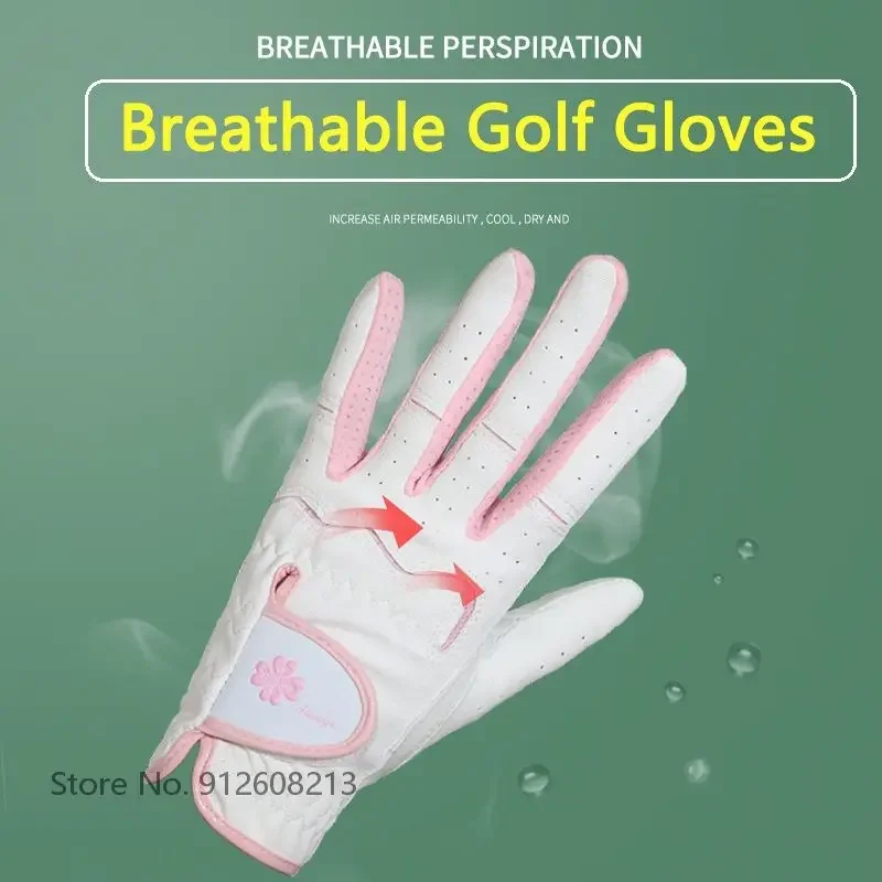 TTYGJ 1 Pair Women Golf Gloves Ladies Breathable Sheepskin Sports Gloves Leather Anti-Slip Granules Mittens Left and Right Hand