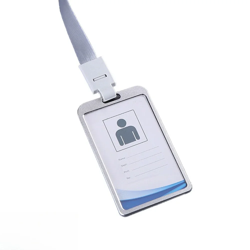 Aluminum Alloy Vertical ID Name Card Holder with Lanyard Strap Business Badge Case Office Supplies - view 4