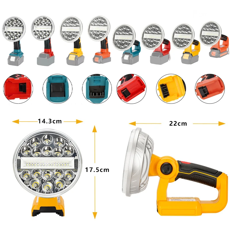 

LED Work Light For Makita/Milwaukee/Dewalt/Bosch/Black&Decker/Craftsman/Ryobi 18V 20V Lithium Battery Outdoor lighting 6 inch