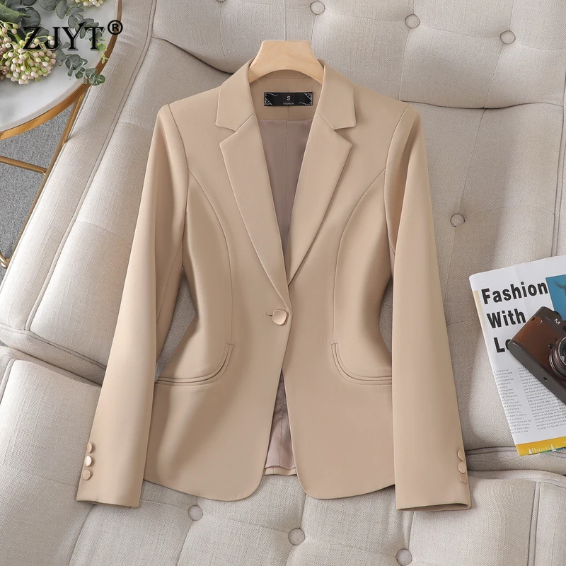 ZJYT 2026 Spring Women Blazer Jacket Coat Long Sleeve Korean Style Fashion One Button Casual Outerwears Office Work Plus Size