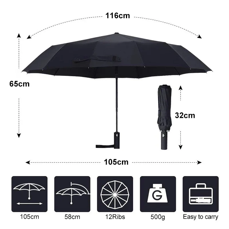 12 Bones Windproof Double Layer Resistant Umbrella Fully Automatic Rain Men Women Luxury Business Male Large Umbrellas Parasol