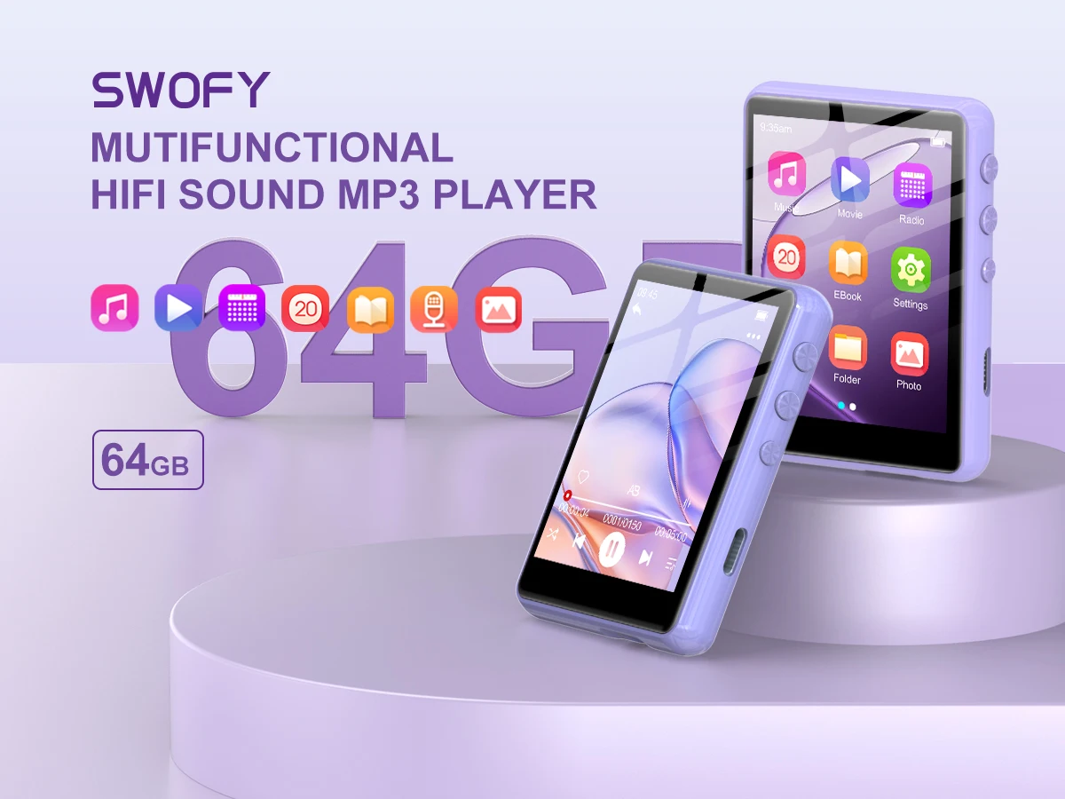 64 GB MP3-MP4-Player, 2,4-Zoll-Touchscreen, HiFi-Klang ohne Qualitätsverlust, Bluetooth 5.3, UKW-Radio, tragbarer Musikplayer, erweiterbar auf 128 GB. – Detail 1