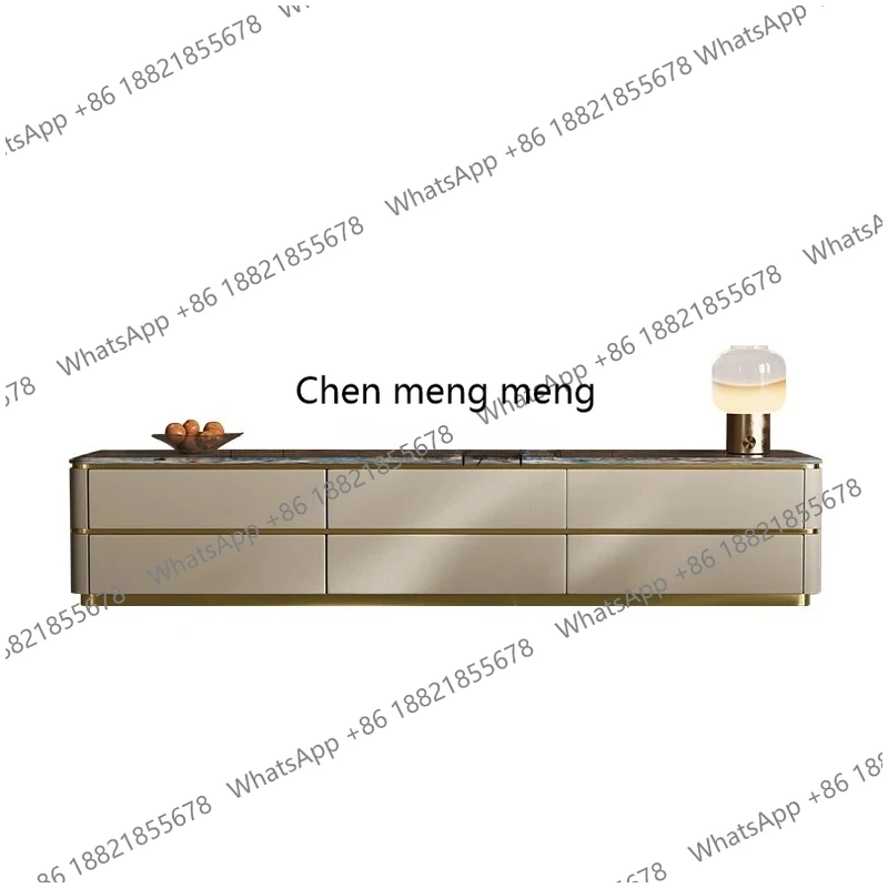 

Italian light luxury marble TV cabinet leather veneer storage locker
