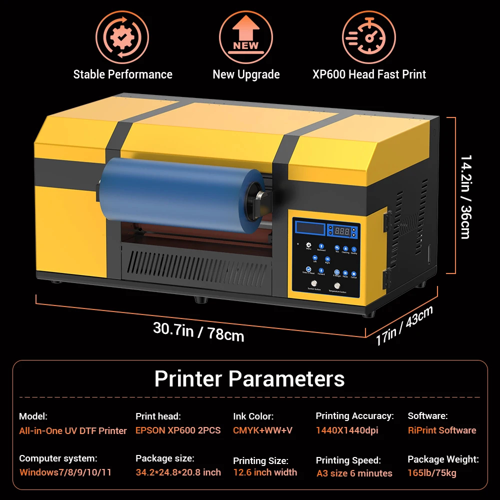A3 UV DTF Printer XP600 Impressora A3 UV DTF Sticker Printing Machine 2 in 1 A3 UV DTF Printer For Metal Wood Acrylic Bottle Mug