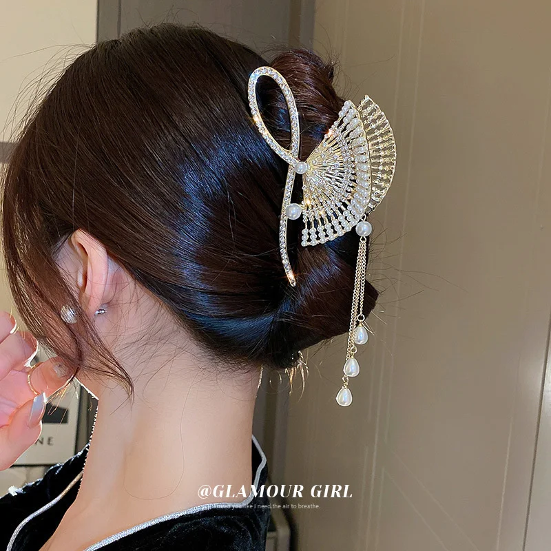 Fashion Rhinestone Crystal Tassel Hair Claw Clips For Women Girls Geometric Metal Hair Crab Hairpins Headwear Hair Accessories