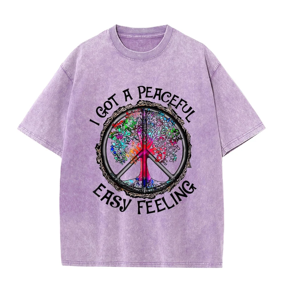 I Got Peaceful Easy Feeling Tshirt Hippie Shirt Korean Popular Clothes Short Sleeve Top Green Printed T Graphic Tee Casual