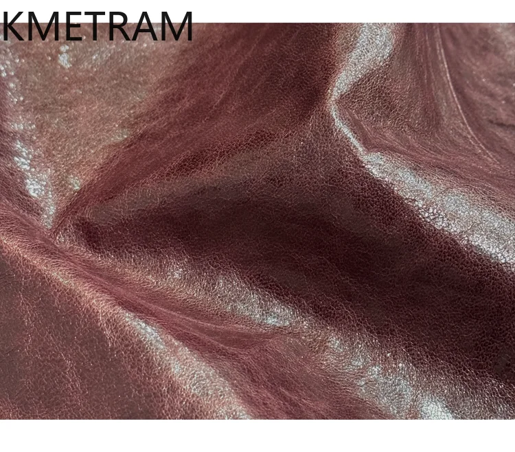 KMETRAM 100% سترة من جلد الغنم بالشمع الزيتي للنساء بوردو سترات من الجلد الطبيعي باللون الأحمر ملابس نسائية للخريف للسيدات 2025 doblianка