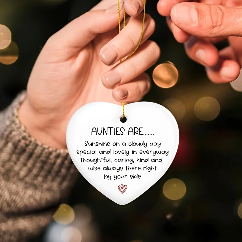

2D flat, 1 heart-shaped auntie Christmas decoration "Auntie is Sunshine" acrylic commemorative gift, with a red ribbon hook