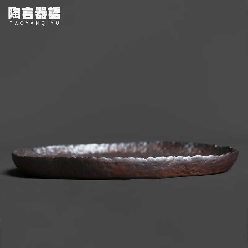 Rough terra cotta material hand painted silver small tea tray stone texture multi-purpose snacks fruit place setting tray