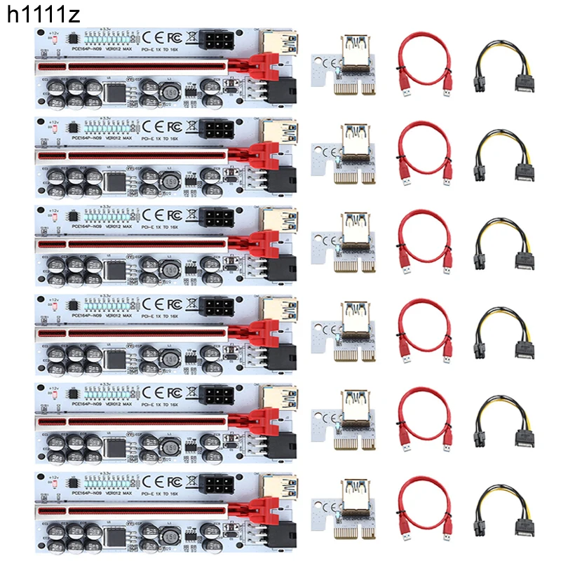 6PCS PCIE Riser VER012 MAX 012MAX Riser PCI Express X16 Extender USB3.0 GPU Riser dla karty graficznej z diodą LED do wydobywania bitcoinów