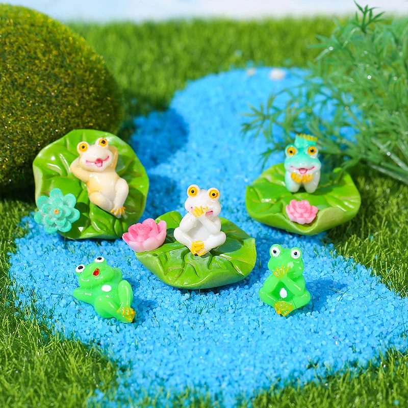 Kreatywna miniaturowa żaba liść lotosu figurki kreskówka DIY dekoracja wnętrz prezenty dla dzieci mikro element dekoracji krajobrazu akcesoria do ozdób