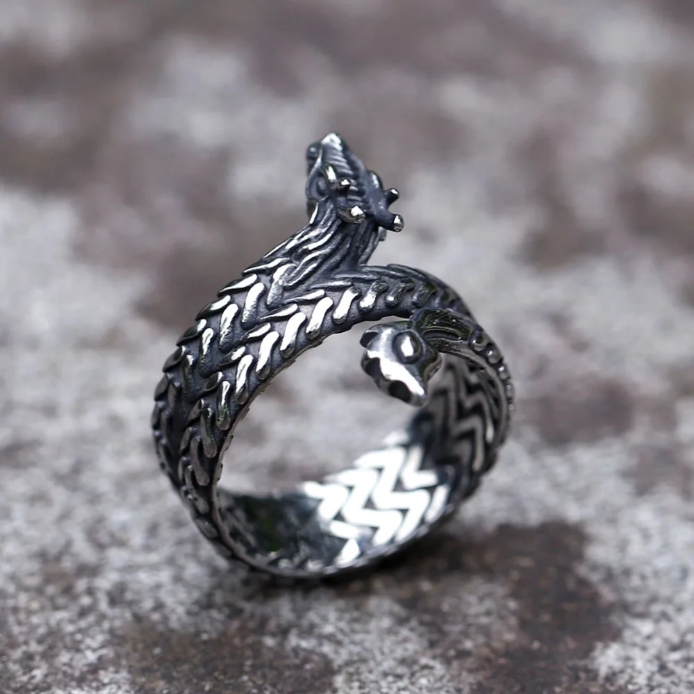 NEW Men's 316L stainless steel rings Vintage Viking dragon head Animal ring Odin Amulet jewelry for gift free shipping