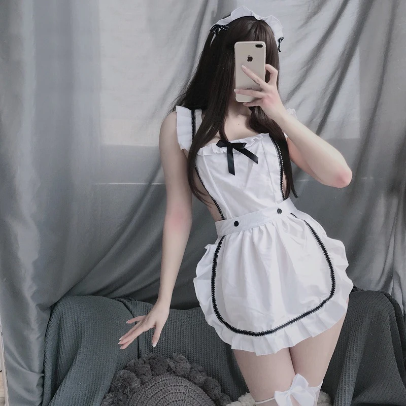 AniLV Anime Kawaii Girl Apron Maid Unifrom Role Play Erotic Clothes Women Cute Sexy Backless Dress Temperament Lingerie Costumes