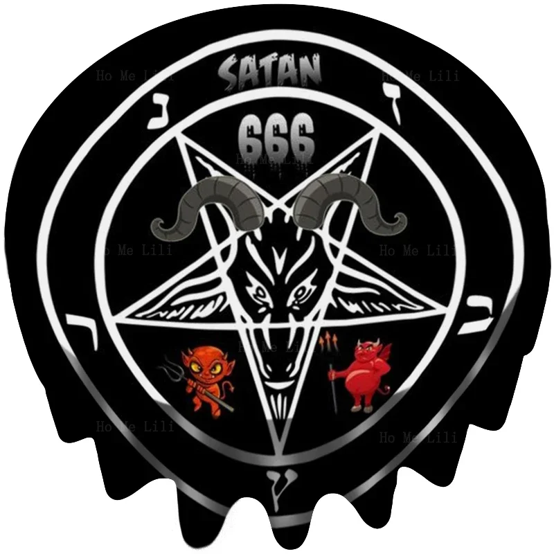 Pentagram With Baphomet Binary Satanic Symbol Tattoos Cat Catan Goat Head Fabric Round Tablecloth