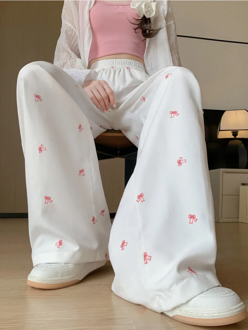 

Bow Knot Graphic Casual White Baggy Pants Summer High Waist Wide Leg Pants Korean Popular Clothes Y2k Sweatpants Trouser Joggers