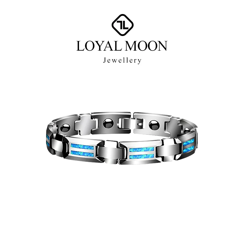 

Loyal Moon Tungsten Carbide Bracelets Inlay Magnet Stones and Opal Unisex 10mm Width Blue & Red 18.5/20cm , Customized