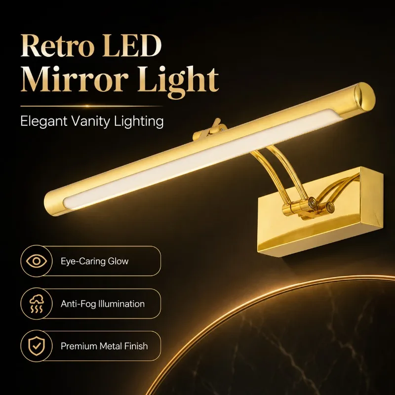 40cm 55cm 70cm Vintage LED Vanity Mirror Light Antique Brass Wall Lamp for Bathroom Mirror Cabinet Makeup Home Mirror Light view 4