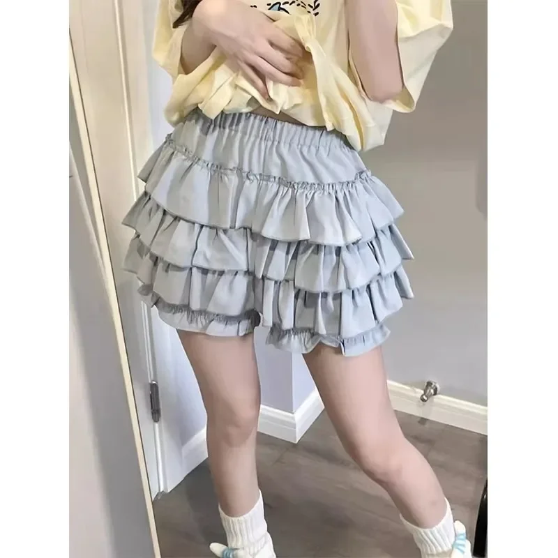 Y2k – Mini jupe à volants pour femmes, jupe trapèze avec nœud Kawaii Lolita, Harajuku japonais, taille haute, rose et blanc, robe de bal