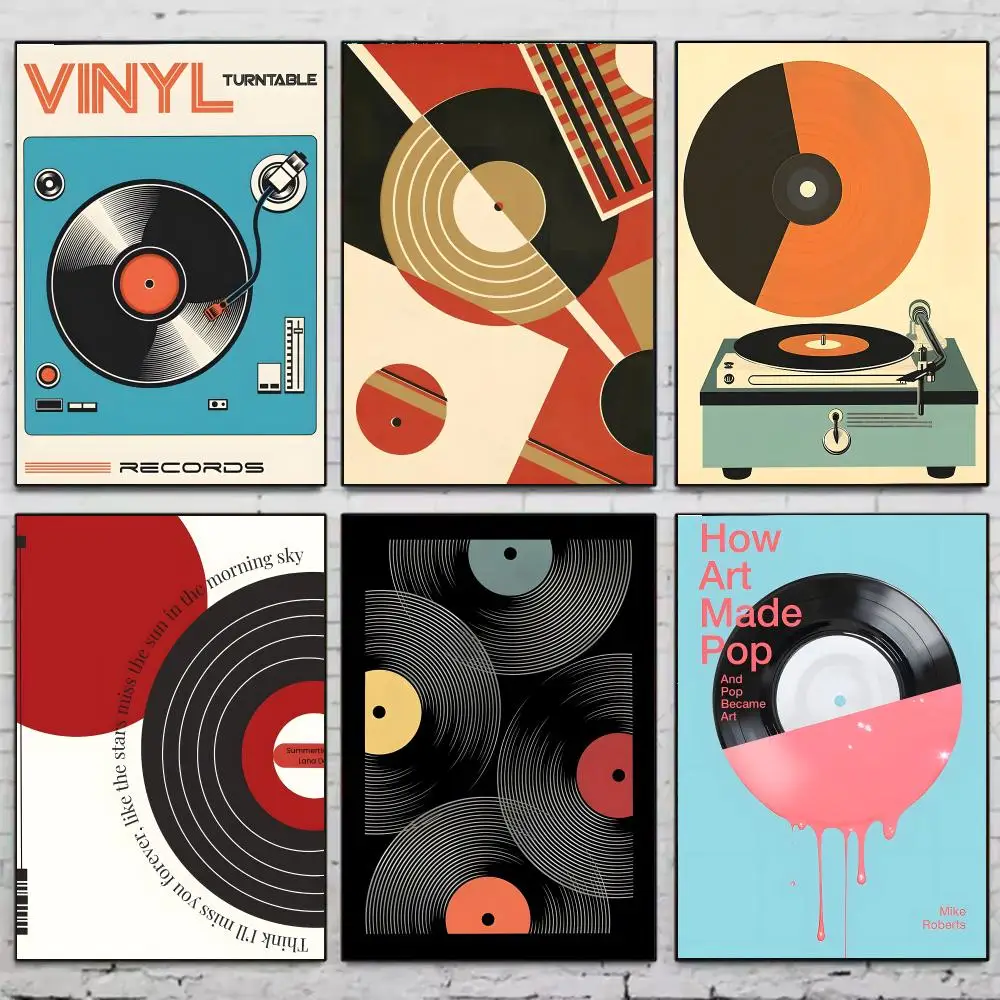 Mid Century Retro Vinyl Records Poster Art Print Poster Decorative Mural Home Bar Living Room Decor Gift Unframed