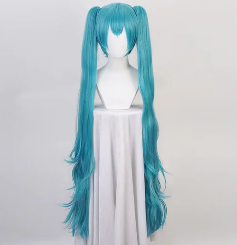 120cm Green Mixed Long Curly Synthetic Hair Cosplay Costume Wigs With Chip Removable Ponytails + Wig Cap