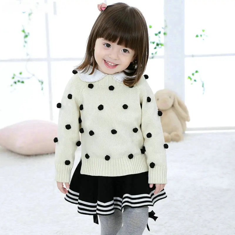 Kids Sweater Cardigan for Girls Boy Cotton White Green With Pompom Child Knit Coat Clothes Long Sleeve Warm Autumn Winter 2023