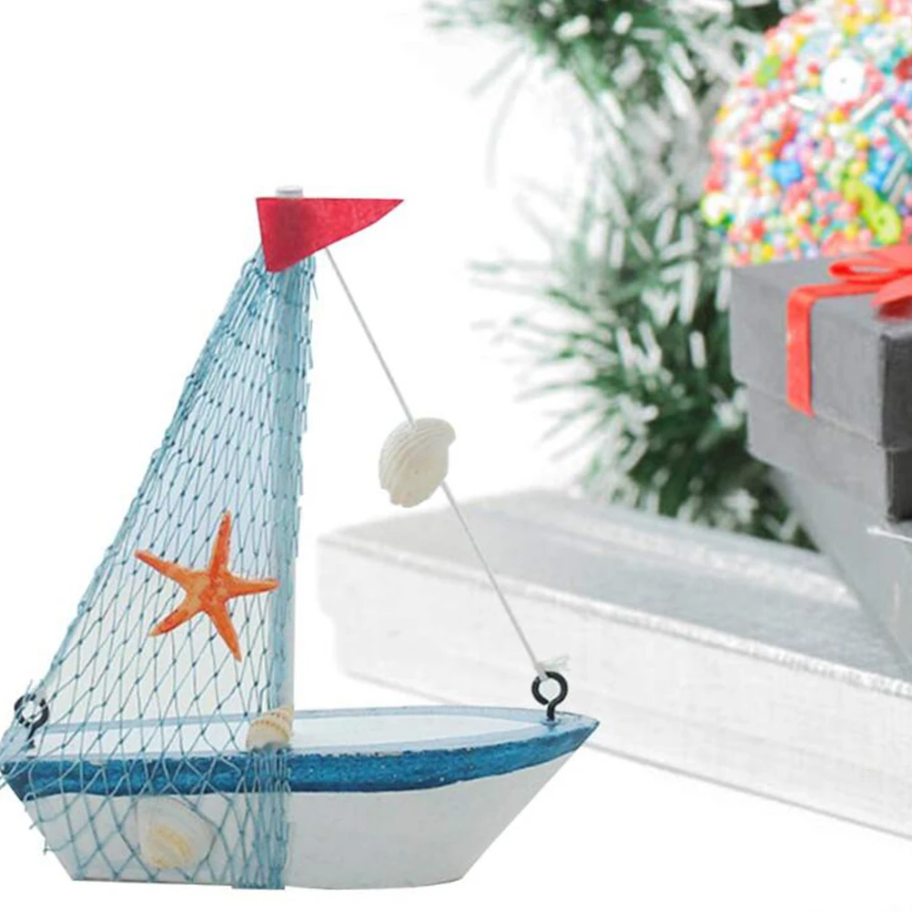 

2pcs Wooden Sailboat Ornament Mediterranean Style Table Decor For Car Office Bedroom Home Party Nautical Theme Wood Craft
