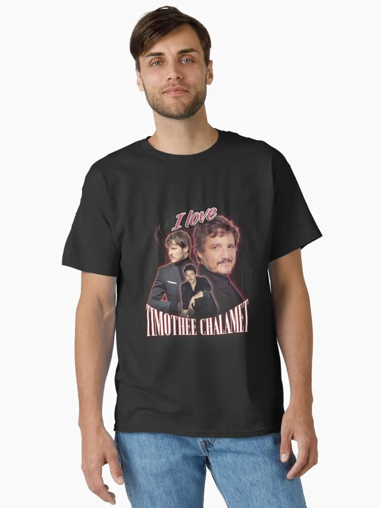 I Love Timothee Chalamet Pedro Pascal Cursed Collage Vintage 90s Graphic T-Shirt Unisex Funny Cursed Meme Tee Meme Tops