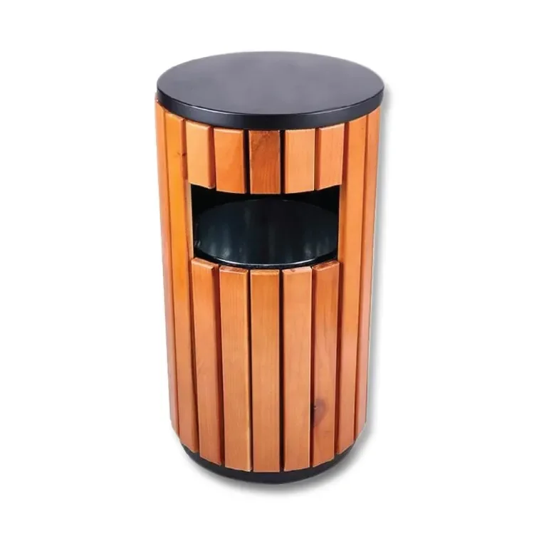 2026 Outdoor Commercial  Metal Trash Can Outside Garden Large Dustbin Street Park Garbage Container Public Wood Recyclebin