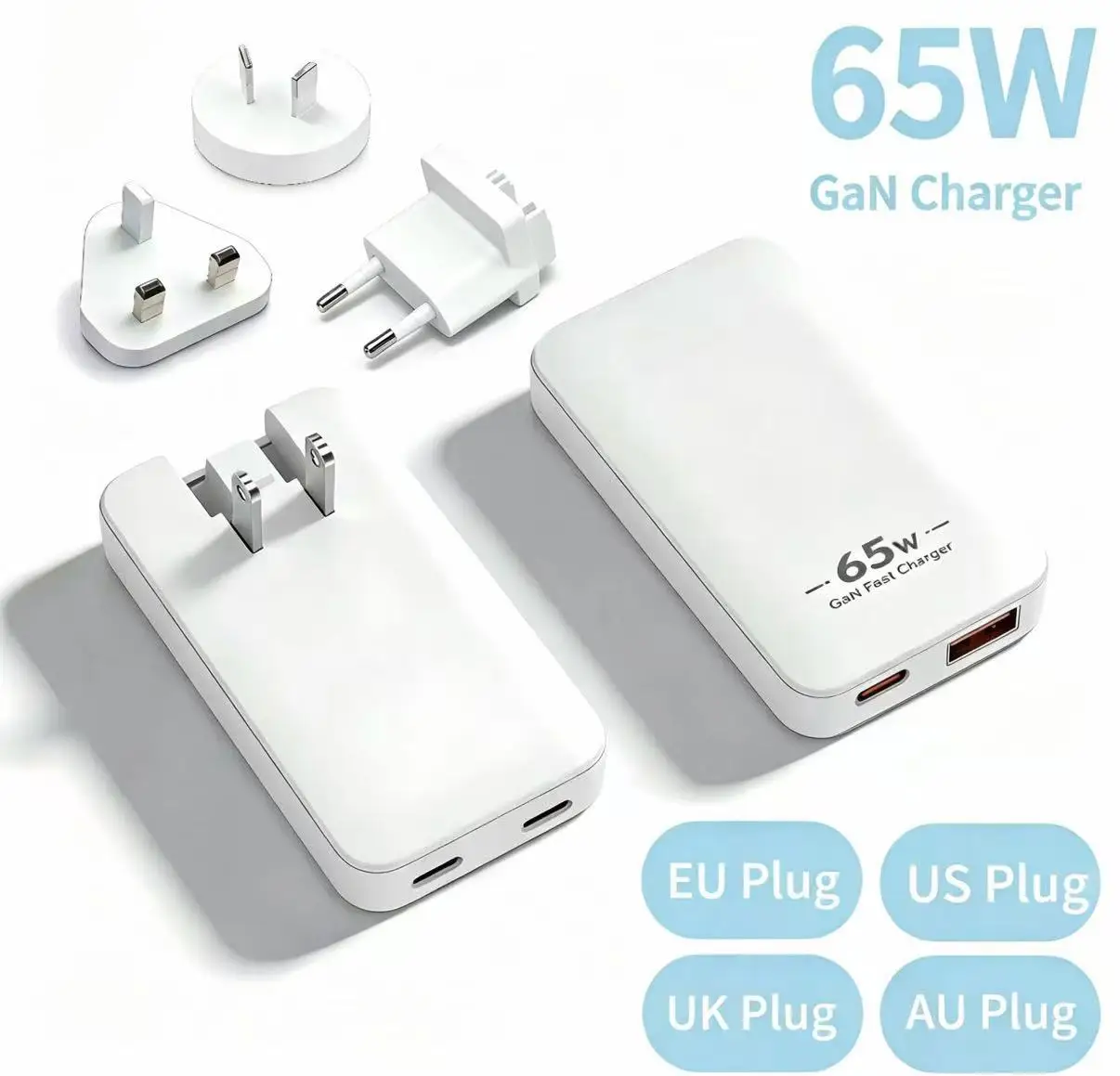 65W GaN Dual Port Ultra Thin Charger, Fast USB C Charging Block for MacBook iPhone Samsung Galaxy, Compact Travel Wall Adapter