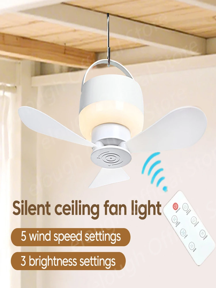 1,5/3M Deckenventilator mit LED-Licht und Fernbedienung, USB-Aufladung, für Haushalt, Outdoor, Camping, Zelt, Studentenwohnheim, Bett, kleiner Ventilator