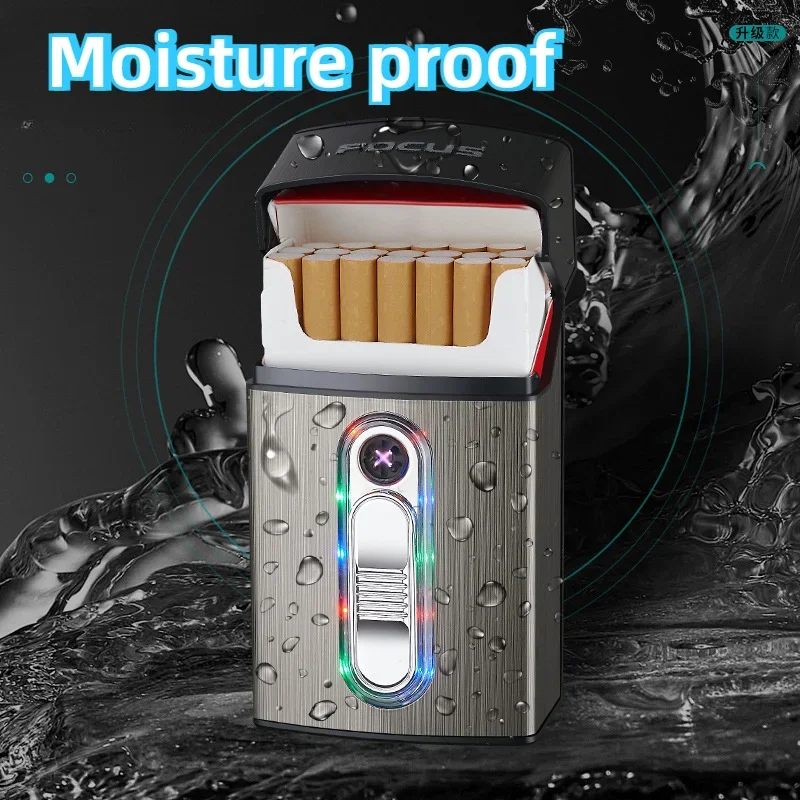 Upgraded LED Flash Cigarette Case with Double Arc Cigarette Lighter, 20 Cigarettes Integrated Lighter Men's Cigarette Case